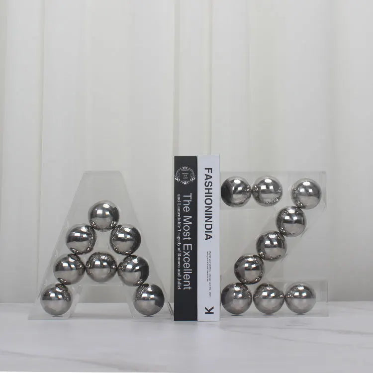 Afralia™ Clear Acrylic Geometric Gold Ball Alphabet Letter Figurine Home Decor