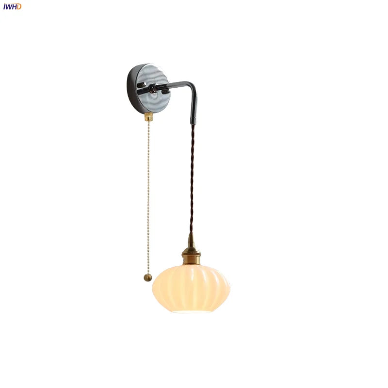 Afralia™ Ceramic Canopy LED Wall Lamp, Adjustable Wire, Pull Chain Switch