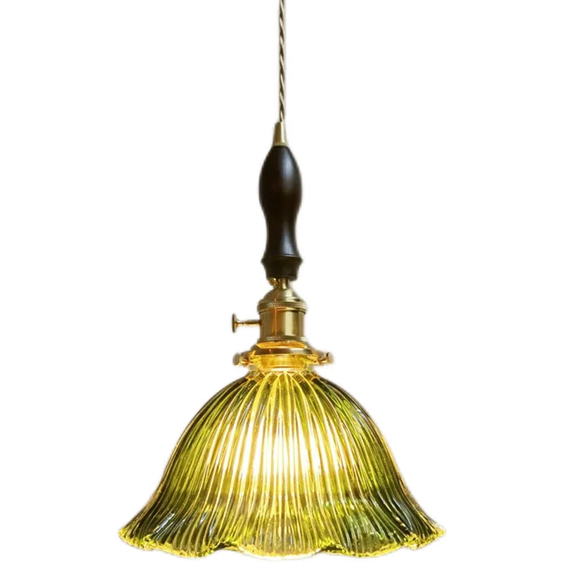 Afralia™ Japanese Style Green Glass LED Pendant Chandelier for Home Decor