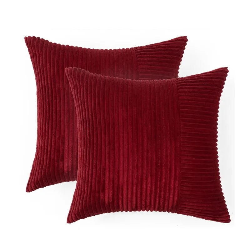 Afralia™ Corduroy Patchwork Striped Christmas Cushion Covers - Set of 2