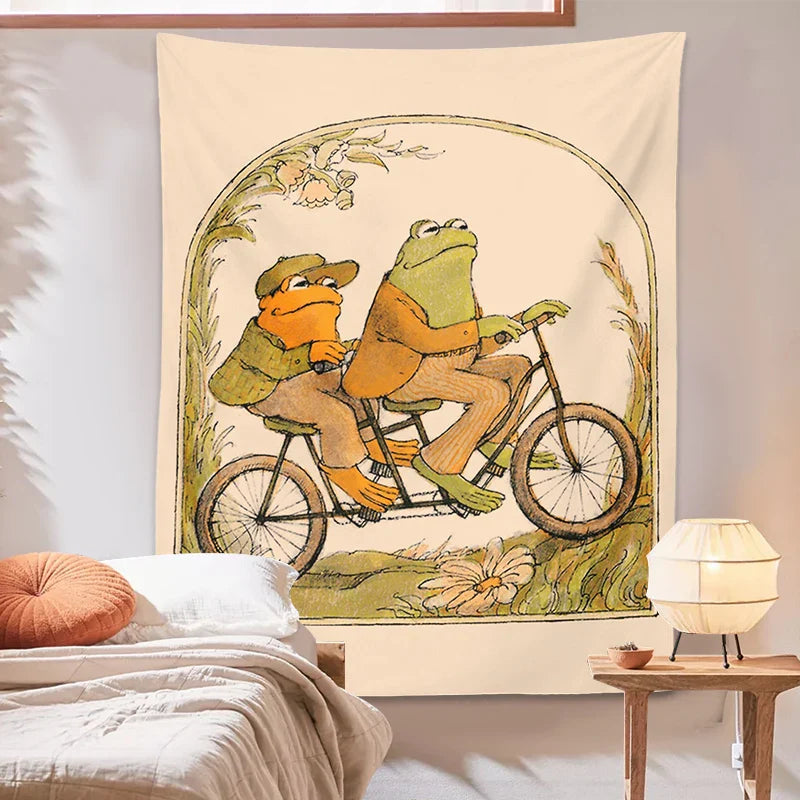 Afralia™ Psychedelic Frog Tapestry Goblincore Toad Bicycle Wall Hanging Hippie Room Decor