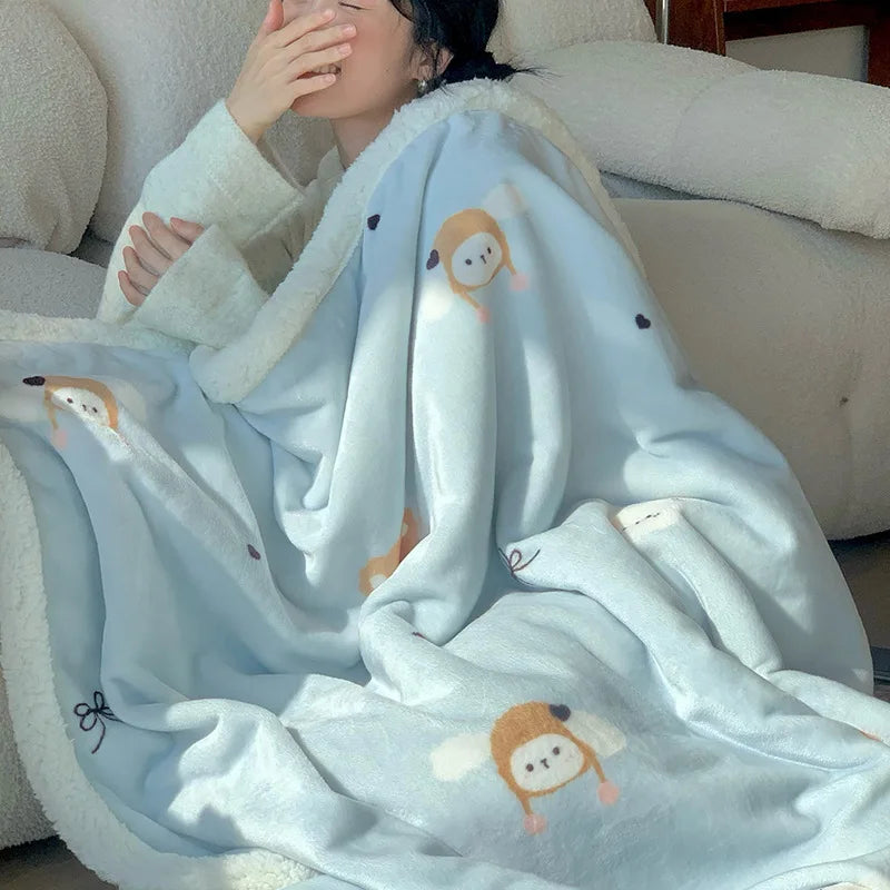 Afralia™ Korean Cartoon Plush Blanket, Soft Nap Sofa Cover for Home Dormitory