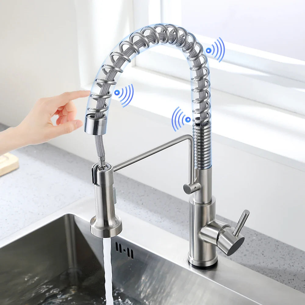 Afralia™ Brush Nickel Sensor Kitchen Faucet | Stainless Steel Smart Induction Tap with Touch Control
