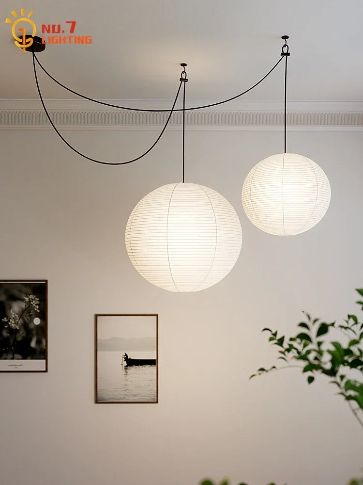 Afralia™ Akari Noguchi LED Pendant Lights Wabi-sabi Round Ball Design for Living Room