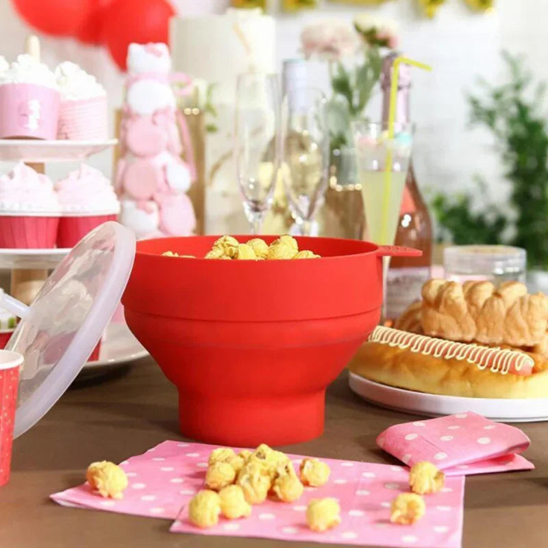 Afralia™ Silicone Popcorn Maker Bowl with Lid - High Quality Kitchen Tools