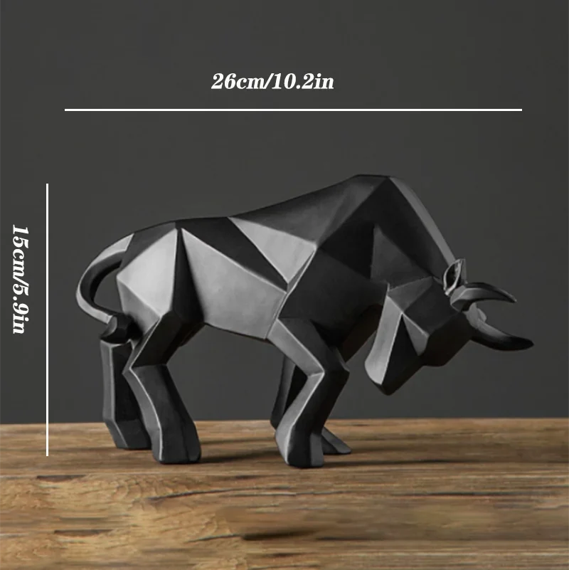 Afralia™ Bull Bison Sculpture Abstract Animal Figurine Decor Ornaments for Home and Office