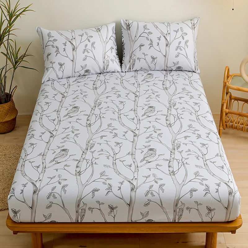 Afralia™ Flower Printed Bedding Set: Fitted Sheet, Quilt Cover, 2 Pillowcases - Twin, Full, Queen, King