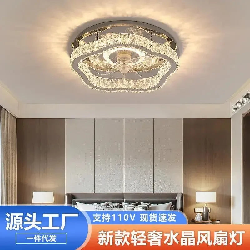 Afralia™ Crystal LED Ceiling Fan Remote Control Modern Bedroom Light Fixtures