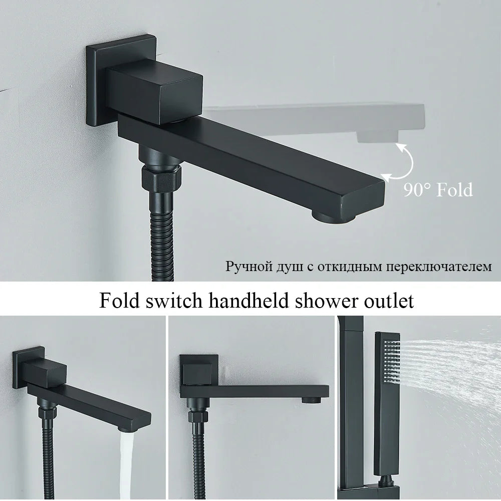 Afralia™ Matte Black Bathroom Shower Faucet Set with Rotating Spout