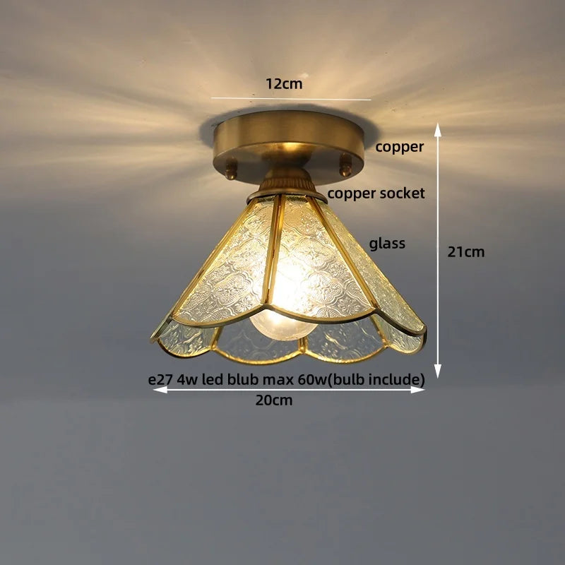 Afralia™ Handcrafted Glass Copper Canopy Ceiling Light Tiffany Style Glass Vintage Loft