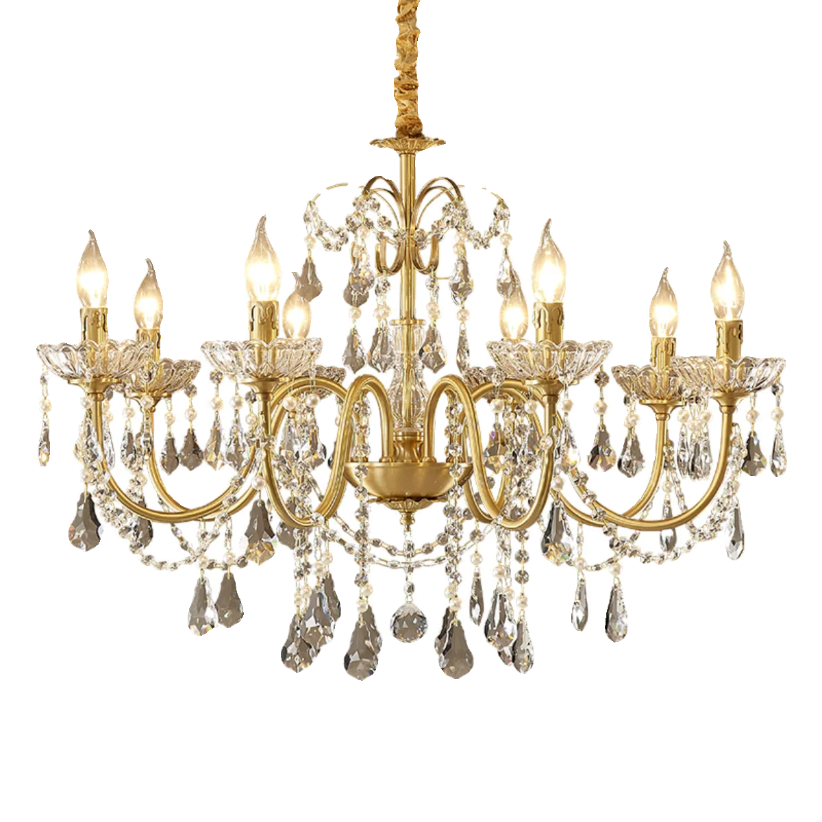 Afralia™ Full Copper Crystal Chandelier Light for Elegant Living Room, Dining Room, Bedroom