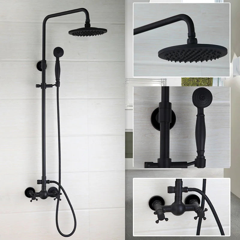 Afralia™ 8 Inch Matte Black Shower Faucet Set with Hand Spray and Rainfall Head