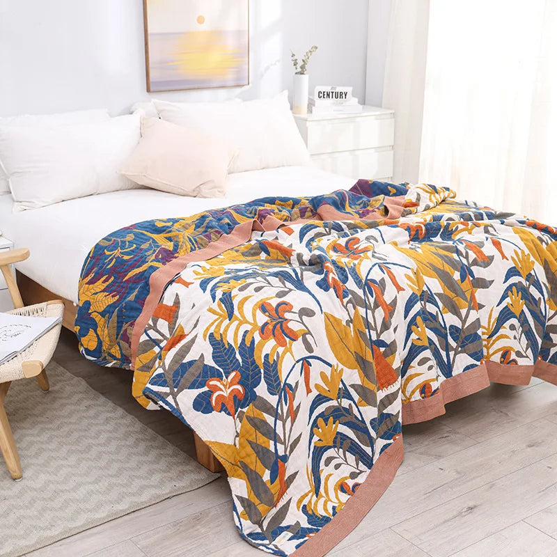 Afralia™ Floral Yarn-Dyed Jacquard Cotton Blanket - Summer 200x230cm (150x200cm)