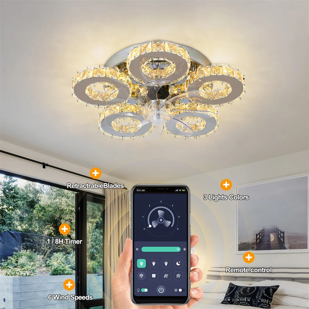 Afralia™ Crystal Ceiling Fan: LED Remote Control Chandelier for Bedroom & Living Room