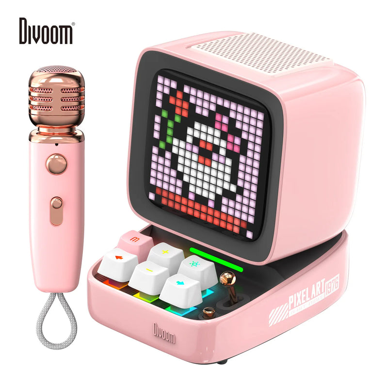 Afralia™ Ditoo-Mic Bluetooth Speaker with Karaoke Microphone, Pixel Art Display, Sound Modes