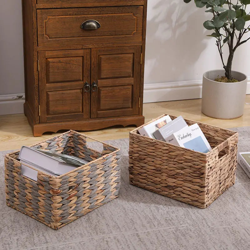 Afralia Woven Rattan Desktop Storage Basket Organizer