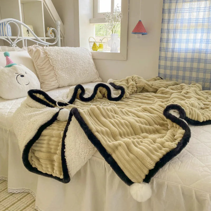Afralia™ Ribbed Flannel Lamb Fleece Blanket for Warmth & Coziness