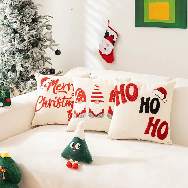 Afralia™ Christmas Cartoon Letter Embroidered Pillow Cover Festive Sofa Cushion