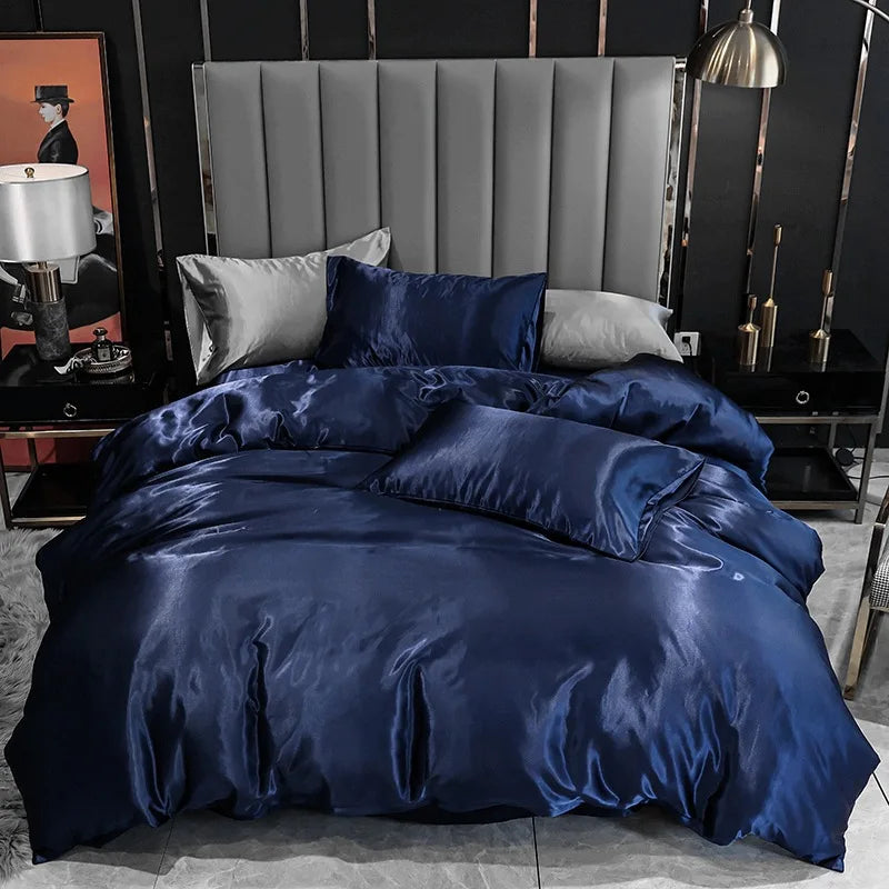 Afralia™ Satin Faux Silk Duvet Cover Set - Luxurious European Style Bedding
