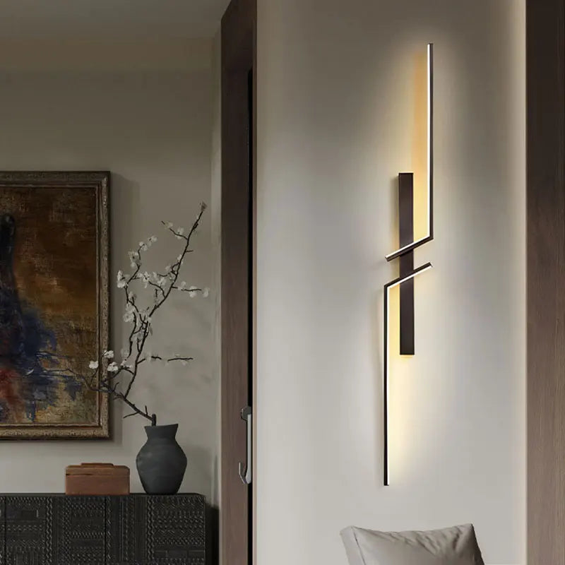 Afralia™ Black Gold LED Wall Lights: Modern Wall Sconce for TV Background, Bedroom, Stairs