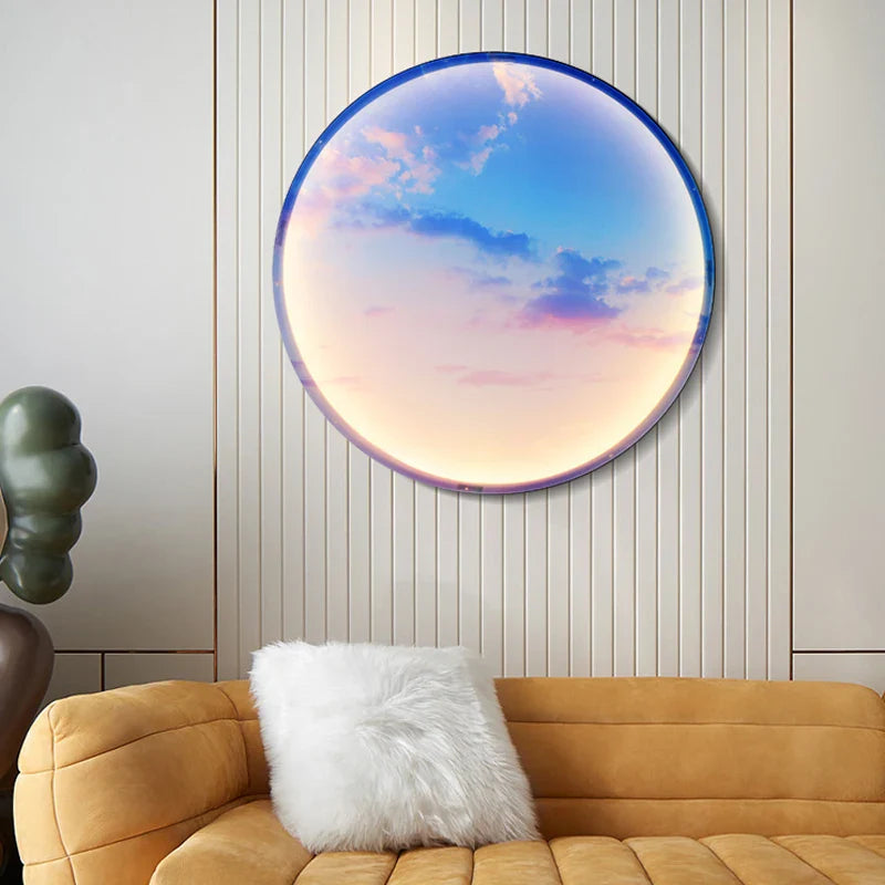 Afralia™ Circular Ring Sky Blue White Cloud Wall Lamp for Living Room Baby Bedroom