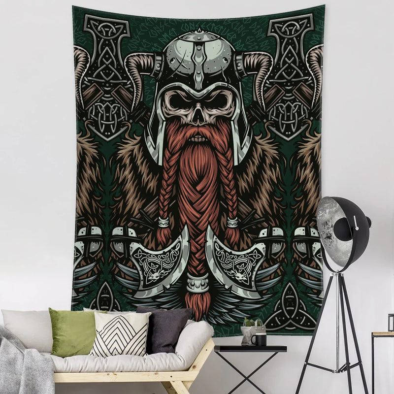 Afralia™ Viking Person Head Tapestry Psychedelic Wall Hanging for Bohemian Room Decor