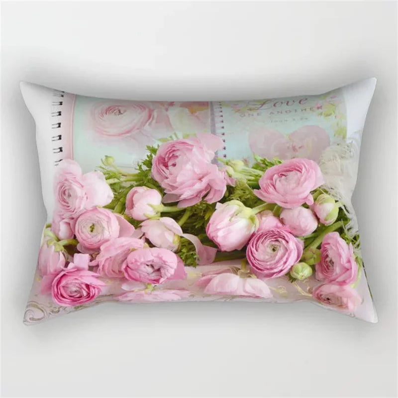 Afralia™ Pink Flower Pillowcase: Living Room Sofa Chair Waist Throw Cushion Cover