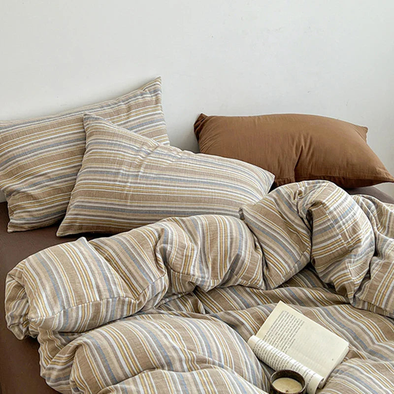 Afralia™ Striped Washed Cotton Bedding Set for Queen King Bed Comfortable Soft Material