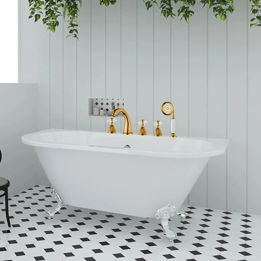 Afralia™ Gold Crystal Brass Bathtub Faucet Set with Hand shower Head