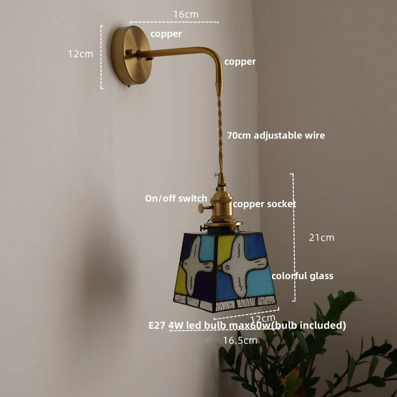 Afralia™ Tiffany Style Colorful Glass Wall Light Fixture - Up Down Rotate Bedside Lamp