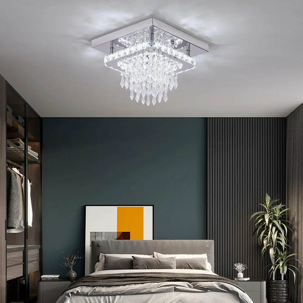 Afralia™ Crystal LED Flush Mount Ceiling Light for Kitchen Hallway - Modern Chandelier Fixture