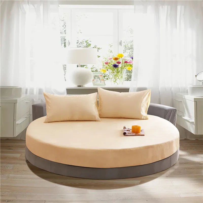 Afralia™ Cotton Round Fitted Bed Sheet Set with Pillowcases