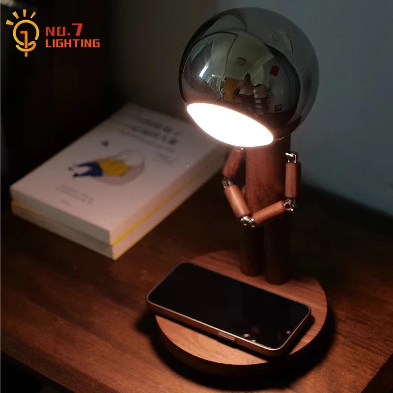 Afralia™ Solid Wood USB Rechargeable Desk Lamp for Bedroom with Stepless Dimming