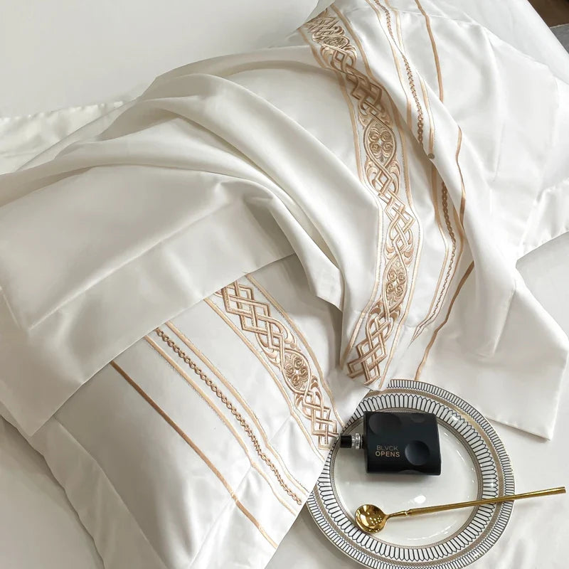 Afralia™ Luxury Gold Embroidery Hotel Style Bedding Set