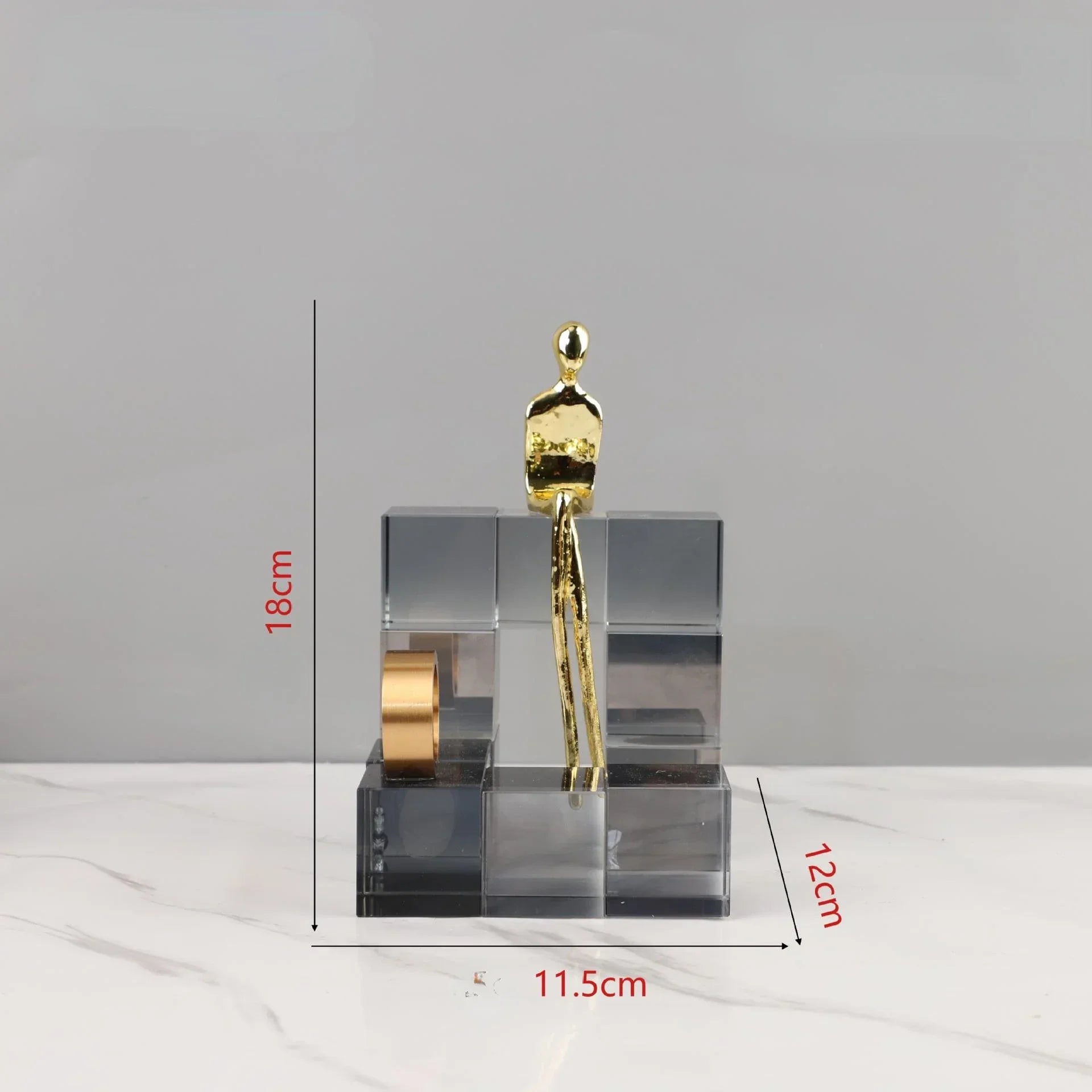 Afralia™ Geometric Stair Crystal Ornament Metal Gold Sculpture