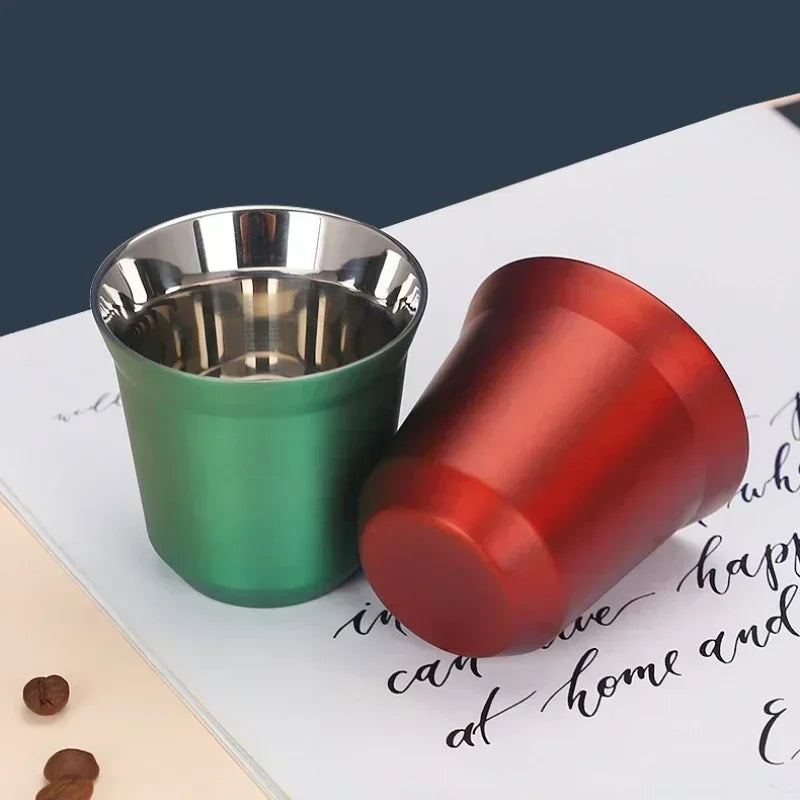 Afralia™ Double Wall Espresso Mugs 80ml - Set of 2 Stainless Steel Heat Insulated Cups