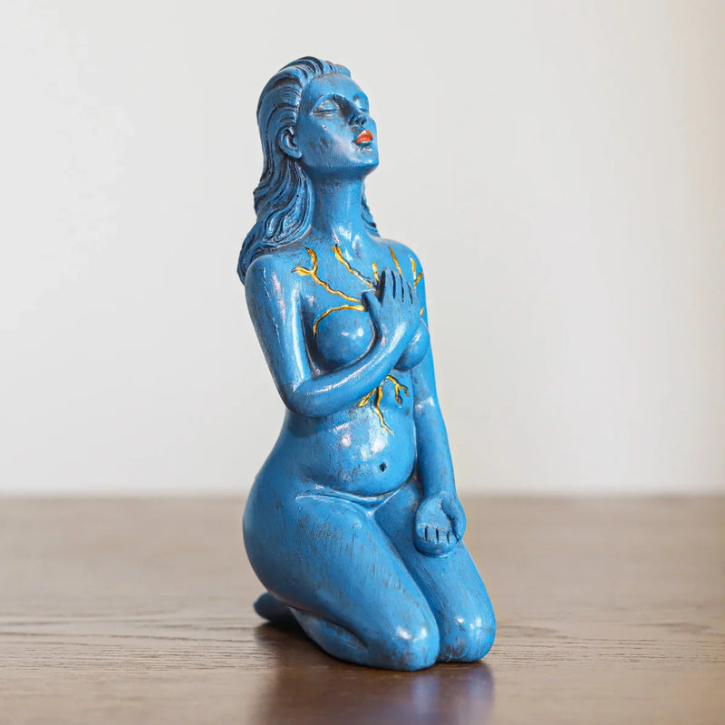 Afralia™ Healing Goddess Sculpture in Vintage Blue Color