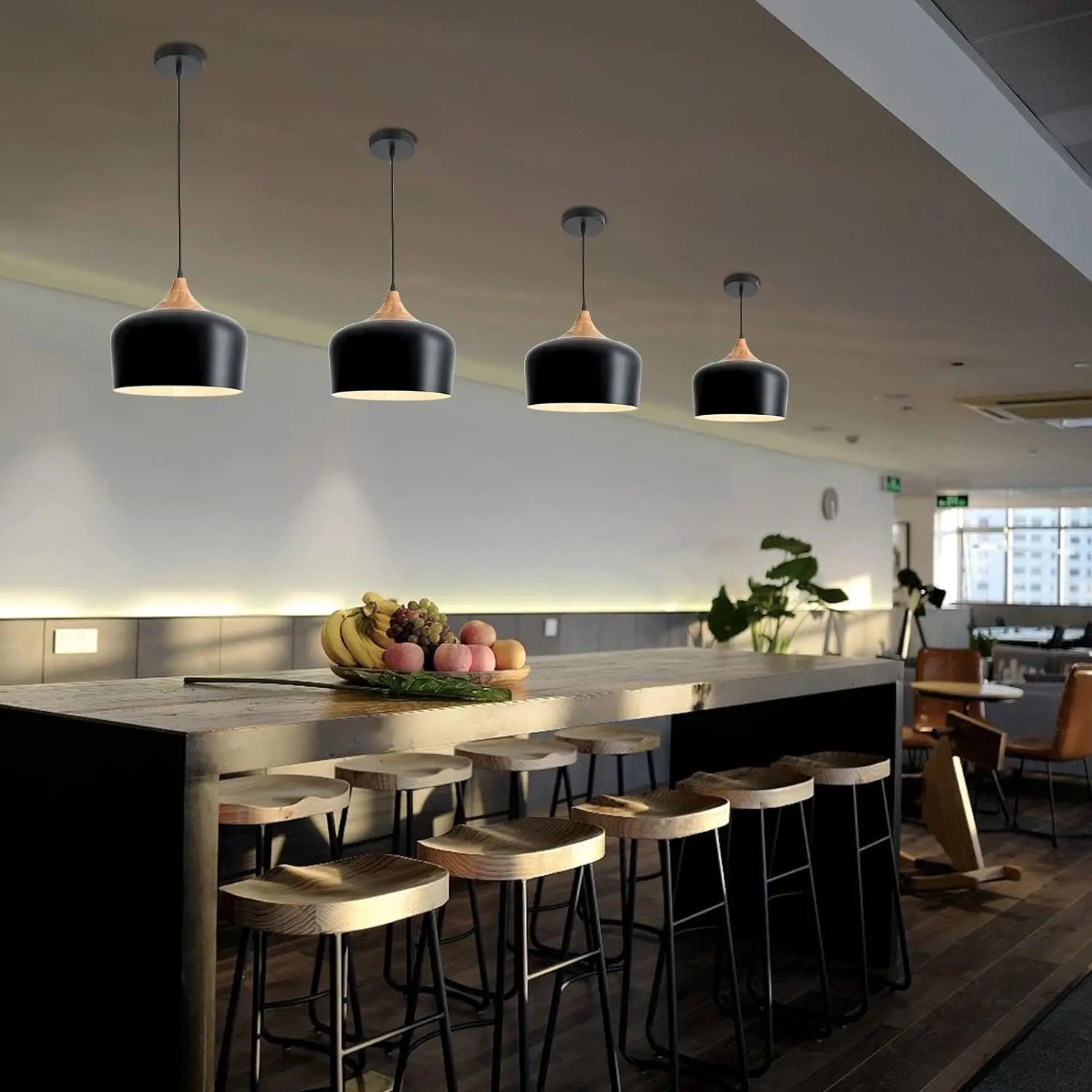 Afralia™ Nordic Wood Pendant Lights with Aluminum Shade for Home Restaurant Bar Hotel Café