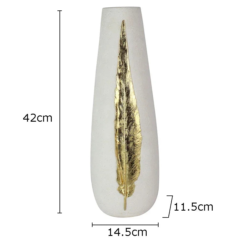 Afralia™ Gold Feather Vase & Artificial Flowers Set - Modern Home Decor