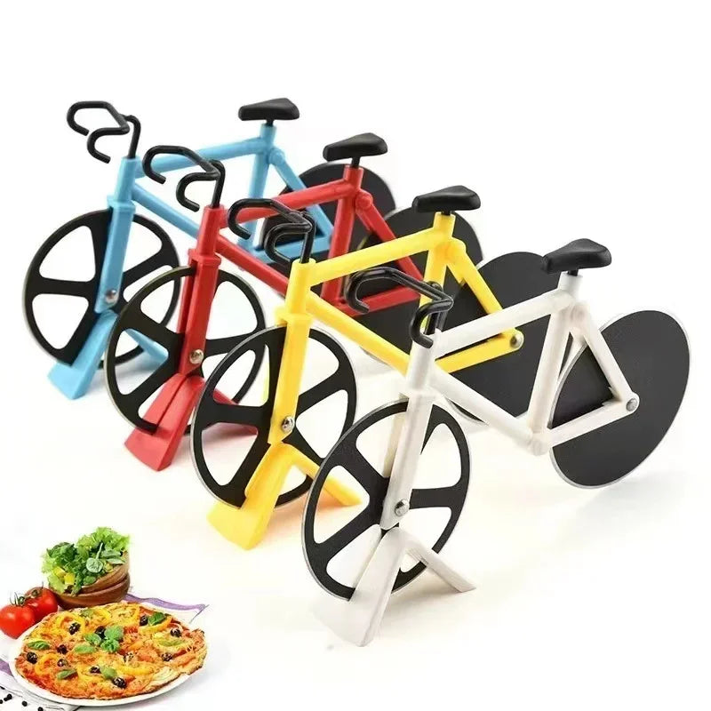 Afralia™ Bike Wheel Pizza Cutter Stainless Steel Slicer Chopper Kitchen Tool