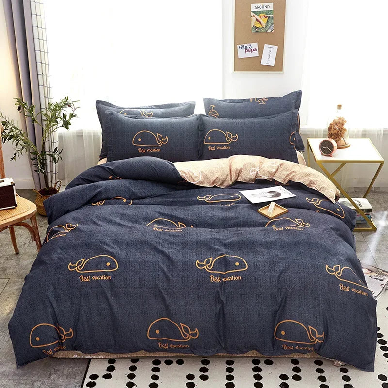 Afralia™ Cartoon Print Bedding Set - Queen/King Size Duvet Cover, Sheets, Pillowcases