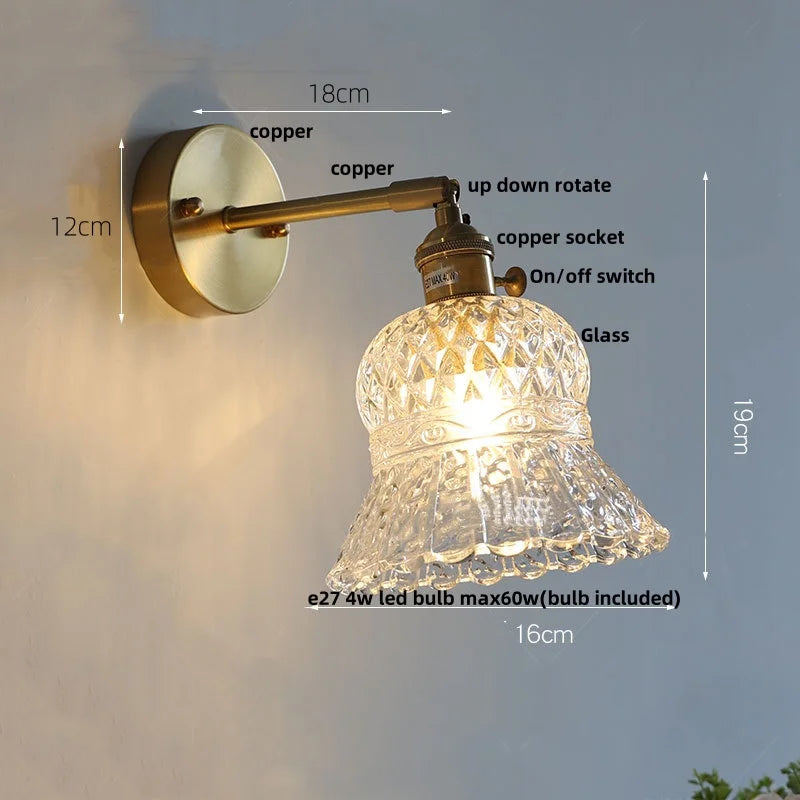 Afralia™ Amber Flower Glass Wall Light Fixture with Pull Chain Switch