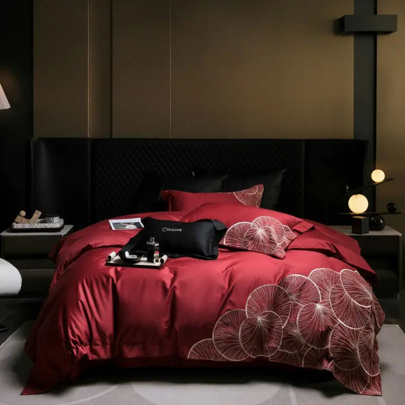 Afralia™ Embroidered Egyptian Cotton Bedding Set - Queen/King, Luxury Bed Sheet & Pillowcases