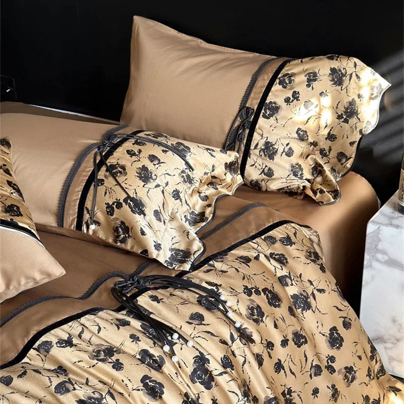 Afralia™ Cotton Patchwork Bedding Set King Queen Ru Full Size Sheet Duvet Cover Pillowcase Linens