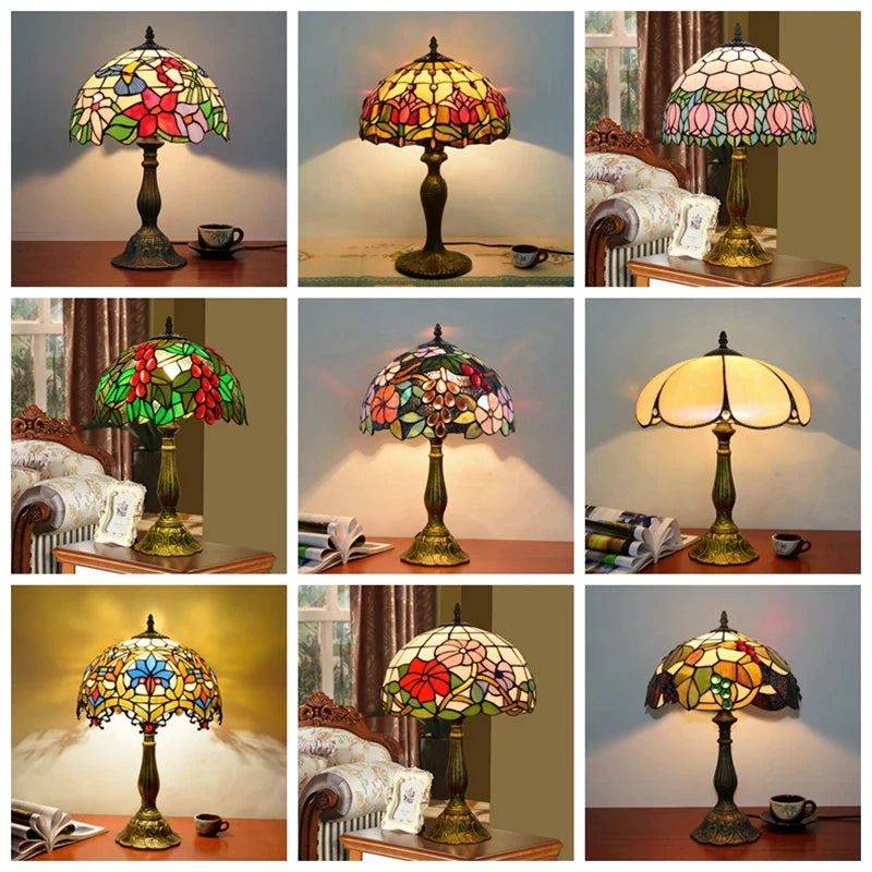 Afralia™ Tiffany Style Stained Glass Table Lamp Vintage Desk Light Home Decor Bedroom Bedside