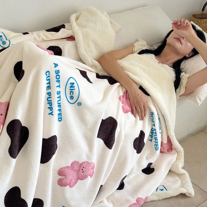 Afralia™ Korean Cartoon Plush Blanket, Soft Nap Sofa Cover for Home Dormitory