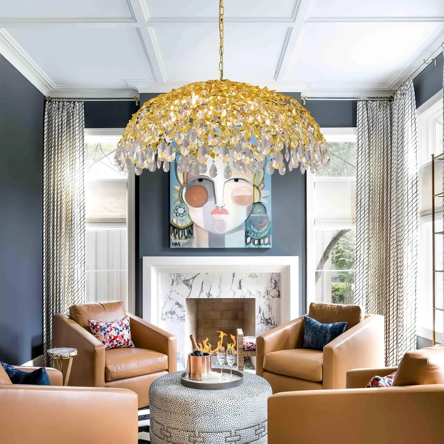 Afralia™ Silver Crystal Chandelier for Living Room Dining Kitchen Bedroom