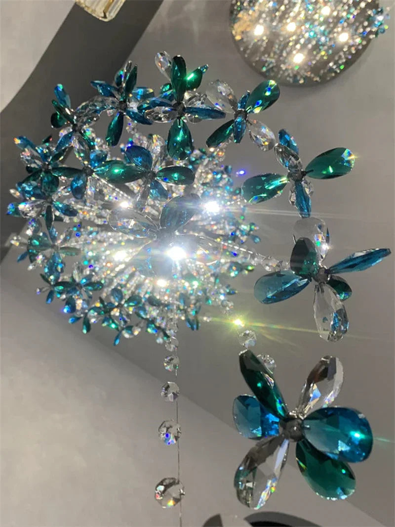 Afralia™ Flower Crystal Chandelier Staircase Lighting for Modern Living Room & Hotel Lobby