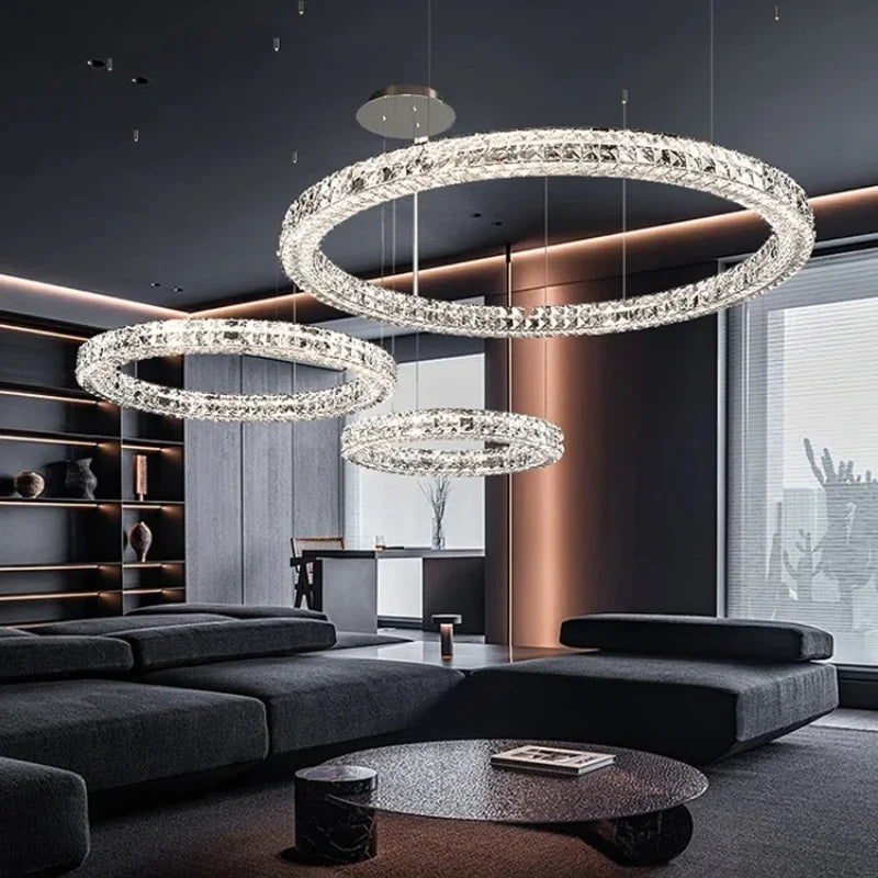 Afralia™ Modern Crystal Chandelier Chrome Golden Round Pendant Lights