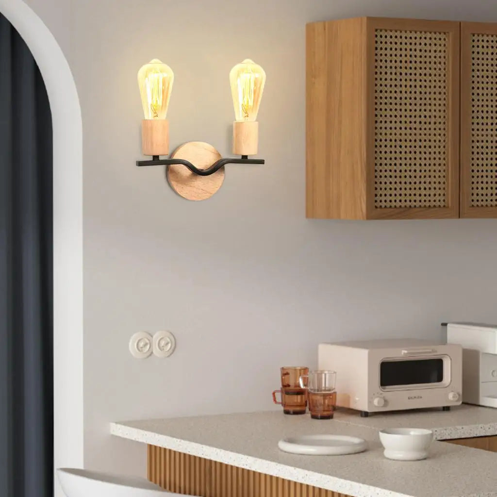 Afralia™ Wood Double Heads Wall Lamps - Modern Nordic Indoor Lighting Sconces